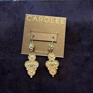 Carolee Gold and Green Dangle Earrings